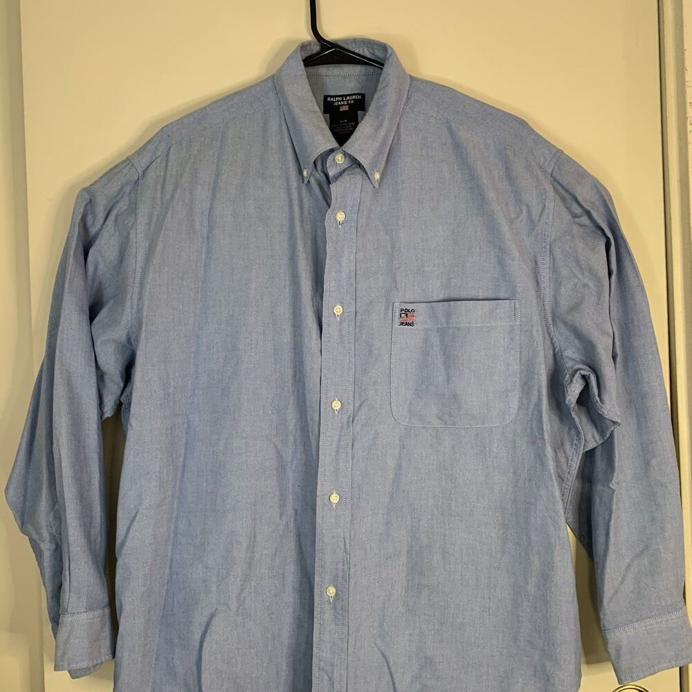 Polo Ralph Lauren Shirt Mens Large Denim Chambray Long Sleeve Button Preppy